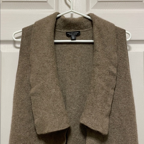 Saks Fifth Avenue | 100% Cashmere |Knit |Open Front |Collared |Vest |Tan |Size S - Picture 2 of 14